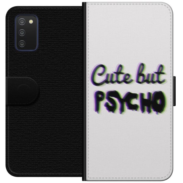 Kompatibelt Lommeboketui til Samsung Galaxy A03s Minimalistisk glitchtypografi med teksten cute but psycho i neonlignende fargeeffekt