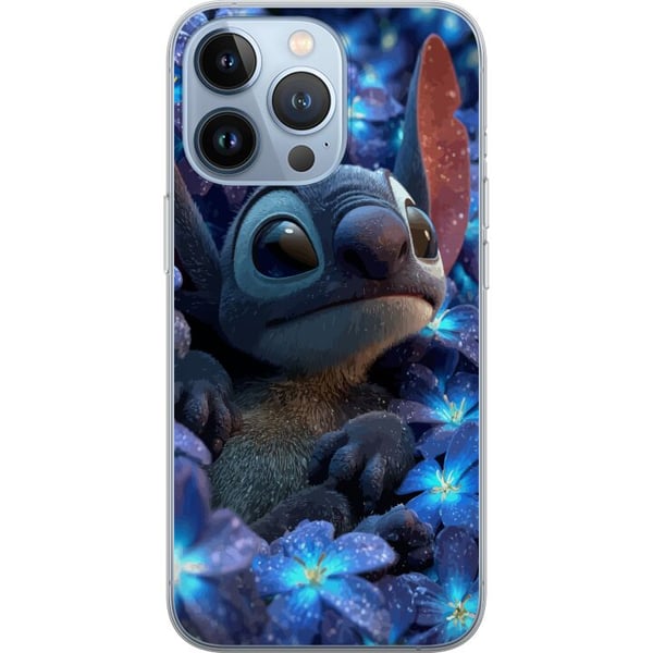 Kompatibelt Mobildeksel til Apple iPhone 13 Pro Stitch blant blå blomster Drømmeaktig blå design med Stitch blant blomster i nattelys og en myk følel
