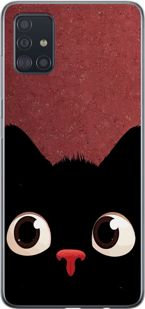 Kompatibelt Mobildeksel til Samsung Galaxy A51 Minimalistisk svart katt med store øyne – sjarmerende dyremotiv i moderne grafisk stil