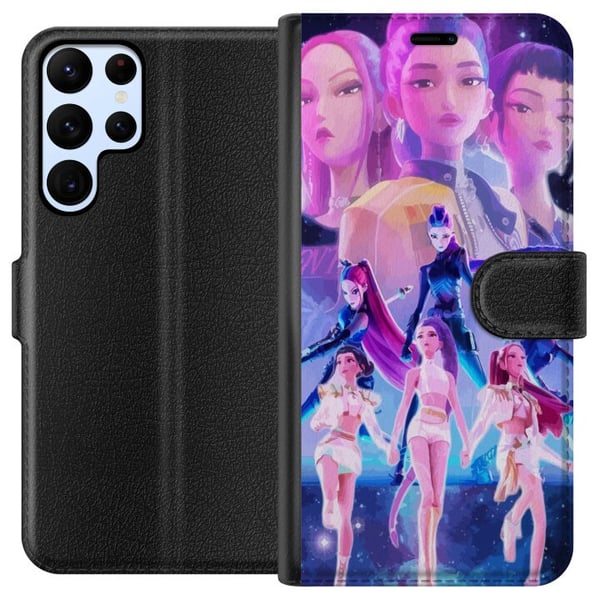 Yhteensopiva Lompakkokotelo Samsung Galaxy S22 Ultra 5G Kosminen neonympäristö, jossa on K-popista inspiroitunut tyttöryhmä futuristisessa lavastukse