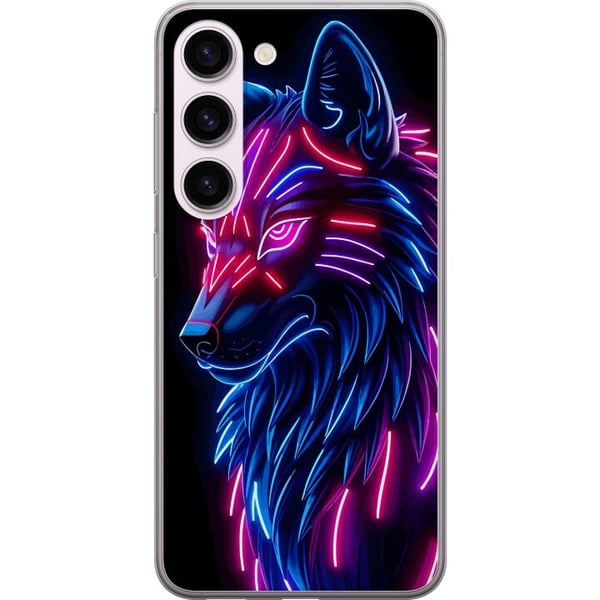Kompatibel Mobilcover til Samsung Galaxy S23 Neonbelyst ulv i blåt og pink lys med futuristisk cyberpunkstemning