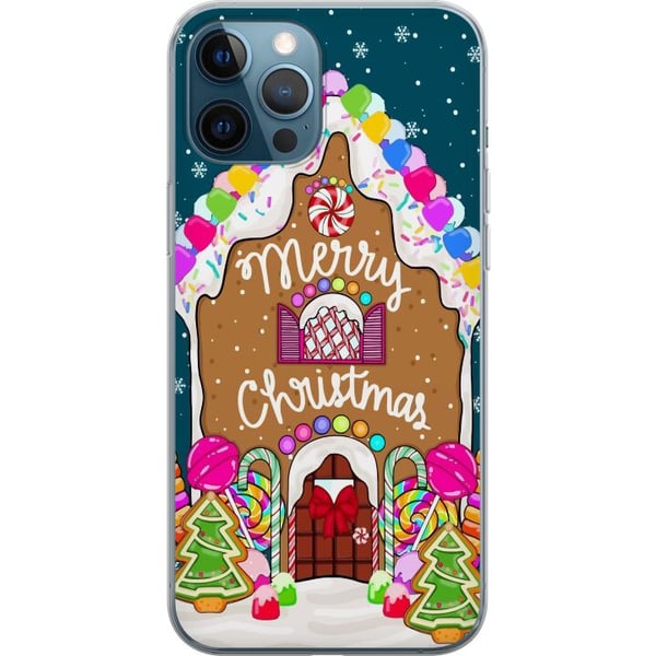 Kompatibelt Mobildeksel til Apple iPhone 12 Pro Sjarmerende pepperkakehus med fargerike godterier, snødetaljer og teksten Merry Christmas – et koseli