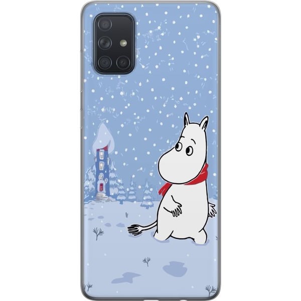 Kompatibelt Mobildeksel til Samsung Galaxy A71 Figur står i et stille vinterlandskap med snøfall, blå toner og en måne som skaper ro, harmoni og en m Kompatibelt Mobildeksel til Samsung Galaxy A71 Figur står i et stille vinterlandskap med snøfall, blå toner og en måne som skaper ro, harmoni og en m