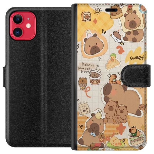 Kompatibelt Plånboksfodral till Apple iPhone 11 Kawaii capybara mobilskal med gulliga djurmotiv Kompatibelt Plånboksfodral till Apple iPhone 11 Kawaii capybara mobilskal med gulliga djurmotiv