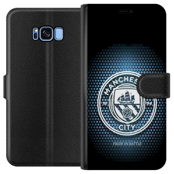 Kompatibelt Plånboksfodral till Samsung Galaxy S8 Manchester City fotboll Erling Haaland blå klubbdesign illustration