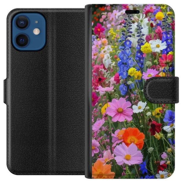 Kompatibelt Lommeboketui til Apple iPhone 12 Blomstrete mobildeksel med sommerlig eng og naturmotiv