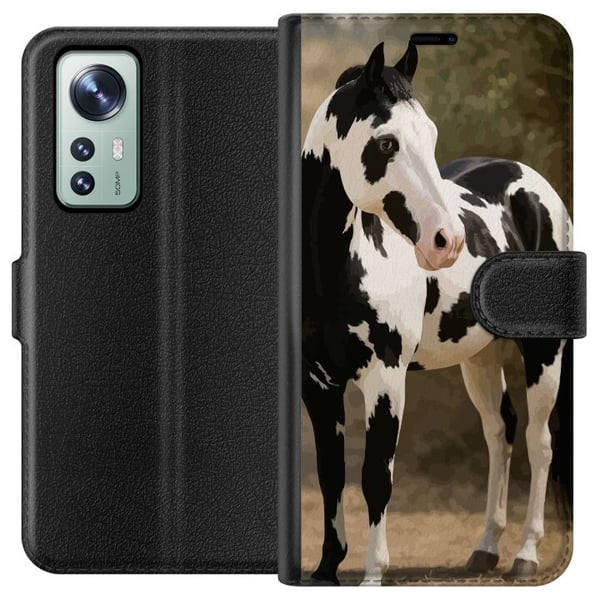 Kompatibel Tegnebogsetui til Xiaomi 12 Smuk Hest - elegant illustration af hestemotiv