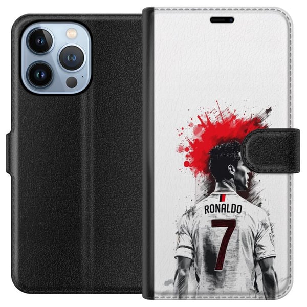 Yhteensopiva Lompakkokotelo Apple iPhone 13 Pro Ronaldo Red Energy -aihe, jossa Cristiano Ronaldo on tyylitellyssä puna-valkoisessa designissa ja ilm Yhteensopiva Lompakkokotelo Apple iPhone 13 Pro Ronaldo Red Energy -aihe, jossa Cristiano Ronaldo on tyylitellyssä puna-valkoisessa designissa ja ilm