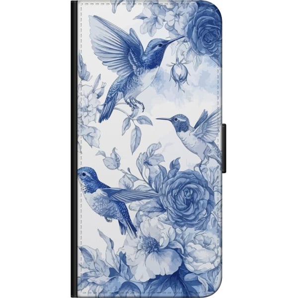 Kompatibel Tegnebogsetui til Motorola Moto G9 Play Blåt mønster med fugle og blomster retro
