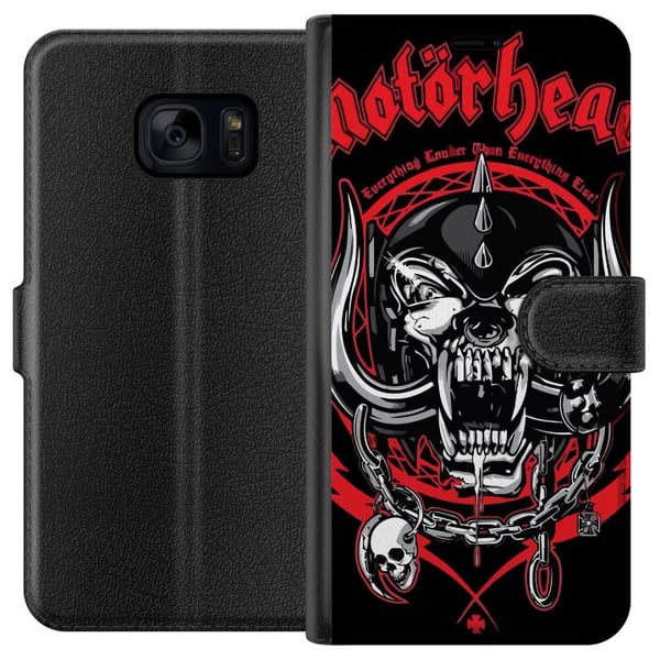 Kompatibel Tegnebogsetui til Samsung Galaxy S7 Motörhead-dødningehoved i rød og sort, hardrockdesign til fans af klassisk metal og energi