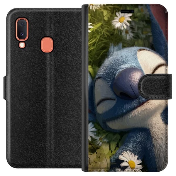 Kompatibelt Plånboksfodral till Samsung Galaxy A20e Busig blå fantasivarelse mot mörk bakgrund humoristiskt uttryck Kompatibelt Plånboksfodral till Samsung Galaxy A20e Busig blå fantasivarelse mot mörk bakgrund humoristiskt uttryck