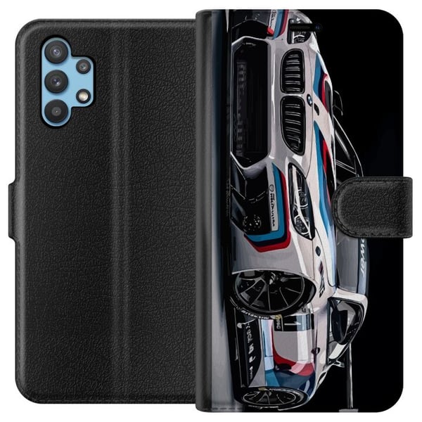 Kompatibelt Plånboksfodral till Samsung Galaxy A32 5G BMW M Power illustration – Sportbil i vit racingdesign närbild konst