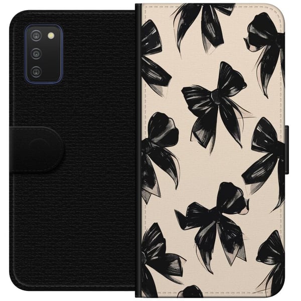 Kompatibelt Lommeboketui til Samsung Galaxy A03s Svarte rosetter på beige bakgrunn, elegant tidløs design med myke kontraster og luksuriøs følelse