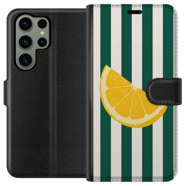 Kompatibel Tegnebogsetui til Samsung Galaxy S23 Ultra Citron citrus citronmønster gul frugt køkkendekoration sommerprint retrostil indretning tapet f