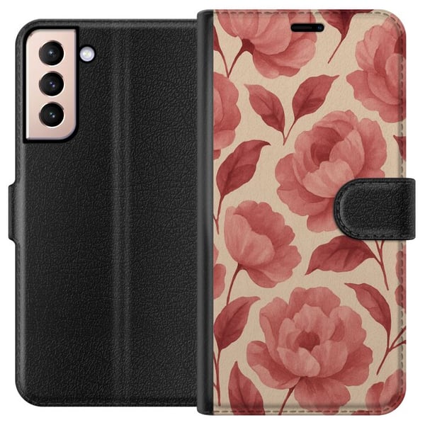 Kompatibelt Lommeboketui til Samsung Galaxy S21 Rose Blomst Kompatibelt Lommeboketui til Samsung Galaxy S21 Rose Blomst