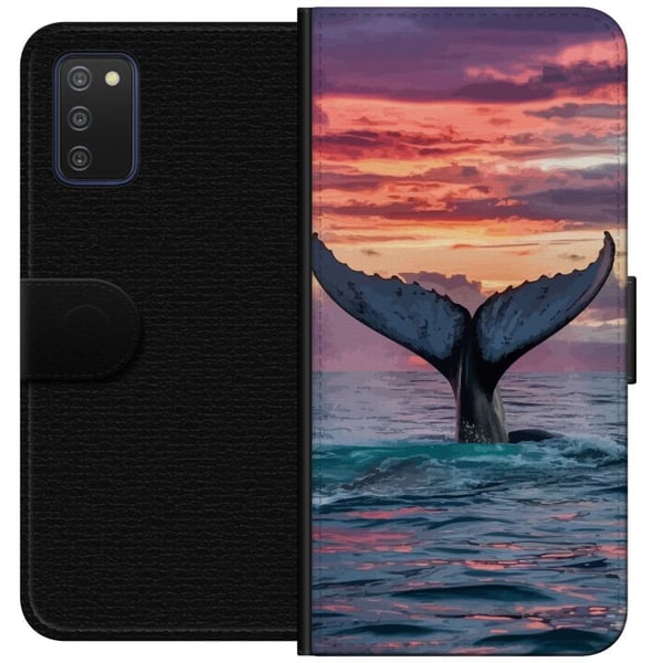 Kompatibelt Lommeboketui til Samsung Galaxy A03s Hvalfinne i solnedgang med tropisk himmel og stille hav-inspirert design med rolig energi og magisk