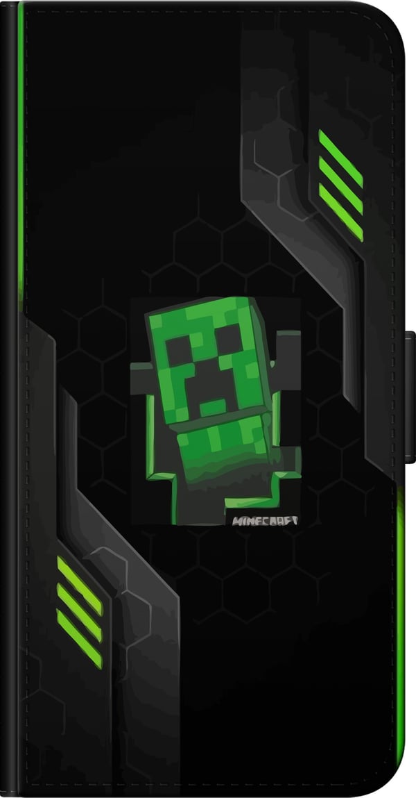 Kompatibelt Plånboksfodral till Sony Xperia 5 II Grön pixelbaserad creeperliknande spelillustration i futurisk neonstil för gamingrum
