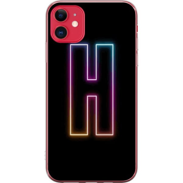 Kompatibelt Mobilskal till Apple iPhone 11 Minimalistisk neonbokstav H i färgskiftande ljus mot svart bakgrund