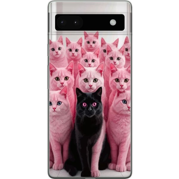 Yhteensopiva Puhelinkuori Google Pixel 6a Musta kissa vaaleanpunaisten kissojen joukossa – hauska, kontrastikas design leikkisällä viehätyksellä ja t