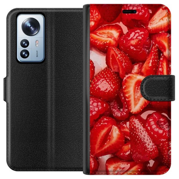 Kompatibelt Plånboksfodral till Xiaomi 12 Pro Jordgubbsmönster – sött motiv med sommarkänsla