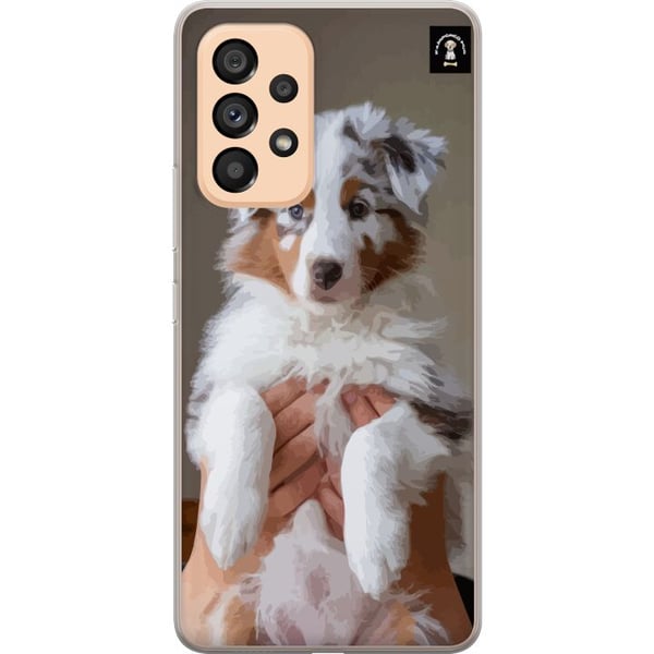 Kompatibelt Mobildeksel til Samsung Galaxy A53 5G Søt valp med blå øyne og fluffy pels – perfekt for hundeelskere som ønsker et sjarmerende og modern