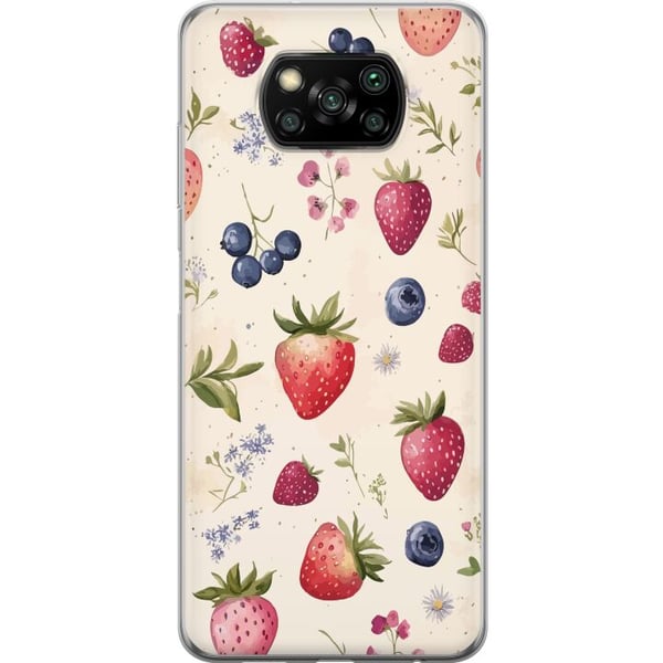 Kompatibel Mobilcover til Xiaomi Poco X3 NFC Sommerligt bærmønster med jordbær, blåbær og blomster i akvarel – trendy og frisk design, der passer til
