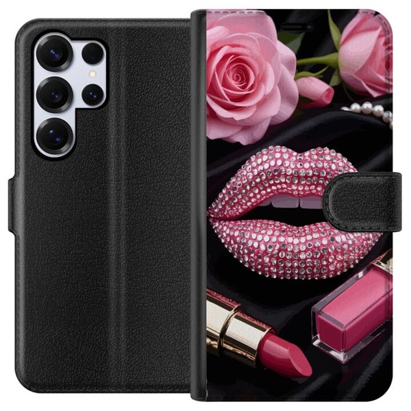 Kompatibel Tegnebogsetui til Samsung Galaxy S25 Ultra pink glitter læber makeup diamanter roser neglelak mode glamour skønhed plakat lyserøde læber k Kompatibel Tegnebogsetui til Samsung Galaxy S25 Ultra pink glitter læber makeup diamanter roser neglelak mode glamour skønhed plakat lyserøde læber k