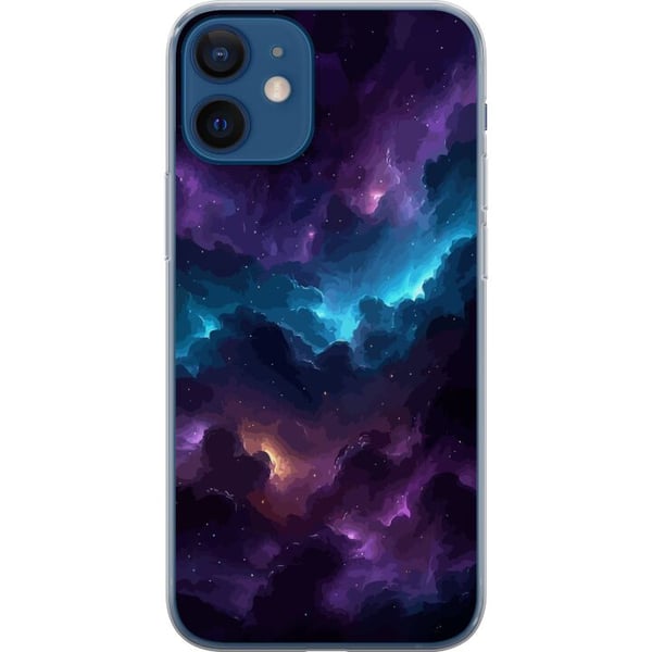 Kompatibelt Mobilskal till Apple iPhone 12 mini Kosmisk nebulosa med djupa lila och blå moln, glödande ljusöppningar, stjärnprickar och rymdkänsla so
