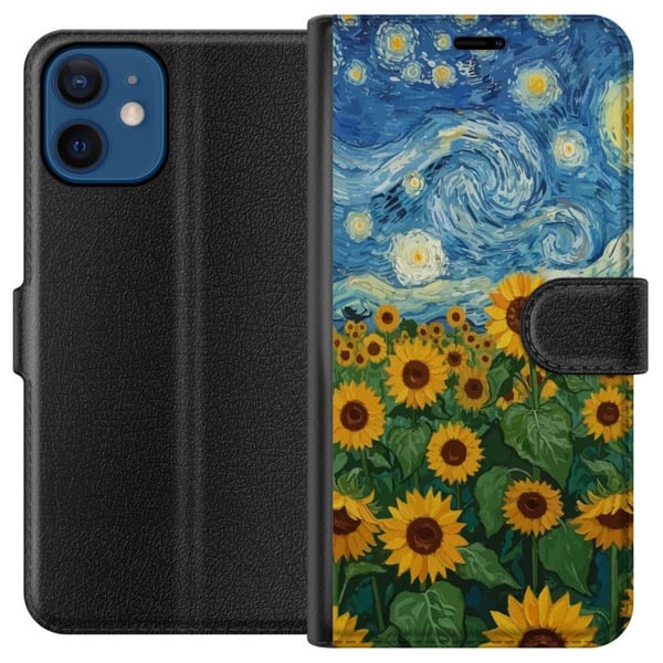 Kompatibel Tegnebogsetui til Apple iPhone 12 Solsikkemarkskunst – Van Gogh-inspireret maleri med stjerneklar himmel