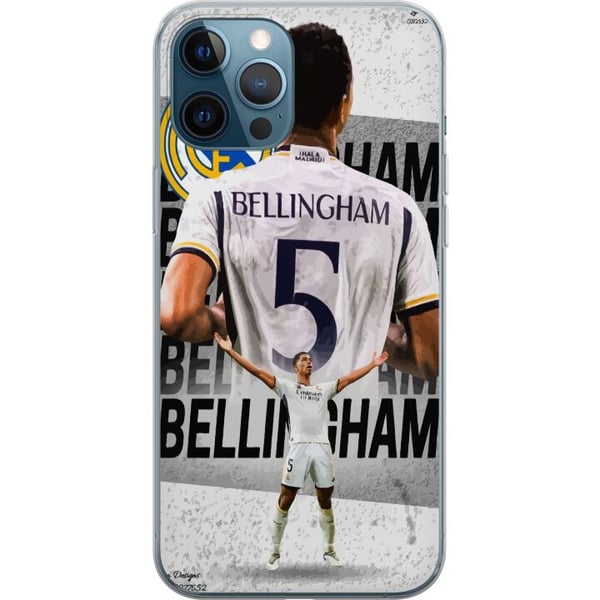 Yhteensopiva Puhelinkuori Apple iPhone 12 Pro Real Madrid Jude Bellingham puolustaja numero 5 -paidassa suuri seuran tunnus mustavalkoinen kontrasti Yhteensopiva Puhelinkuori Apple iPhone 12 Pro Real Madrid Jude Bellingham puolustaja numero 5 -paidassa suuri seuran tunnus mustavalkoinen kontrasti