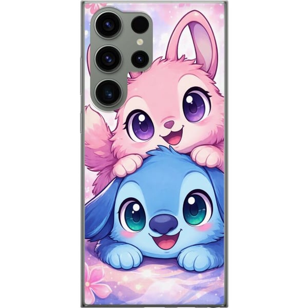 Kompatibel Mobilcover til Samsung Galaxy S23 Ultra Sød kawaii-illustration med lyserøde og blå fantasidyr, store øjne og bløde farver, perfekt dekora