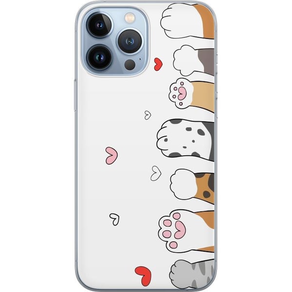 Kompatibelt Mobildeksel til Apple iPhone 13 Pro Max Søte kattepoter med hjerter på hvit bakgrunn, minimalistisk kawaii-motiv for dyreelskere, mykt de