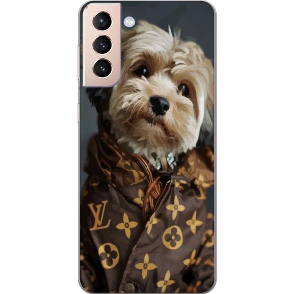 Kompatibel Mobilcover til Samsung Galaxy S21 Lille hund i luksusjakke, elegant og sjovt design til modeelskere og hundeejere med stil