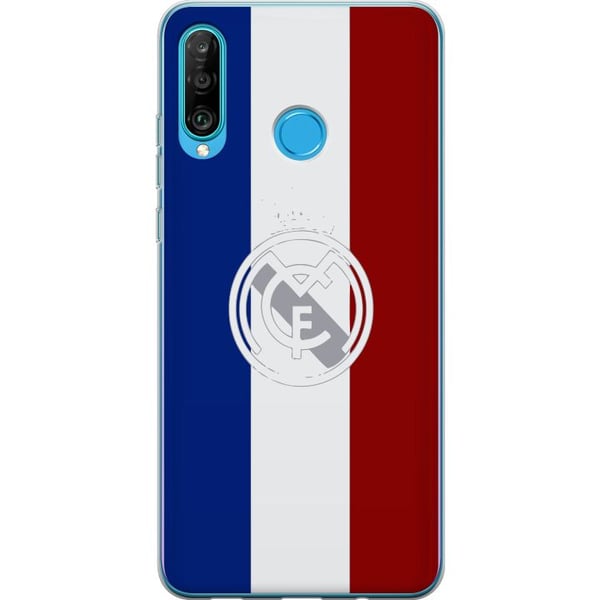 Kompatibel Mobilcover til Huawei P30 lite Trikolorinspireret sportsdesign i blåt, hvidt og rødt – kraftfuld fodboldinspireret illustration med europæ