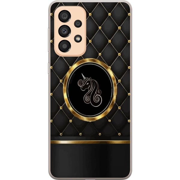 Yhteensopiva Puhelinkuori Samsung Galaxy A33 5G Tunnus, jossa on yksisarvinen mustan ja kullan kontrastissa