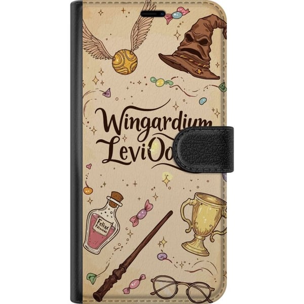 Kompatibelt Plånboksfodral till Samsung Galaxy S9+ Harry Potter Wingardium Leviosa illustration – magiskt Harry Potter tema med trollstav, Snitch och