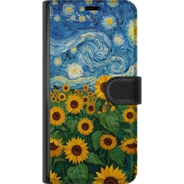 Kompatibelt Plånboksfodral till Samsung Galaxy S8 Solrosfält konst – Van Gogh inspirerad målning med stjärnklar himmel