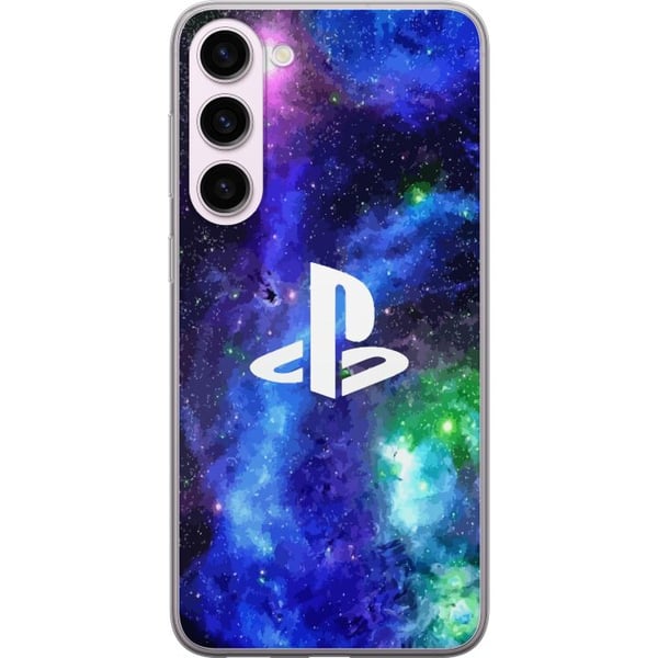 Kompatibel Mobilcover til Samsung Galaxy S23+ PlayStation-logo mod galaksebaggrund kosmisk gamingdesign til gamere og konsolfans Kompatibel Mobilcover til Samsung Galaxy S23+ PlayStation-logo mod galaksebaggrund kosmisk gamingdesign til gamere og konsolfans
