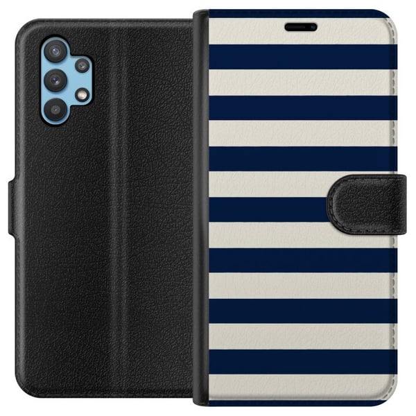 Kompatibelt Plånboksfodral till Samsung Galaxy A32 5G Randigt navy stripes marinblå vit nautical pattern marint mode inspiration tidlöst klassiskt mö