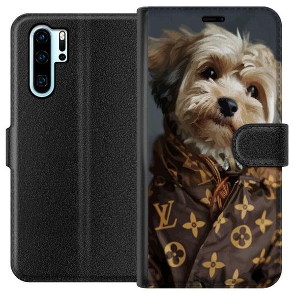 Yhteensopiva Lompakkokotelo Huawei P30 Pro Pieni koira ylellisyystakissa, tyylikäs ja hauska design muodin ystäville ja tyylikkäille koiranomistajill