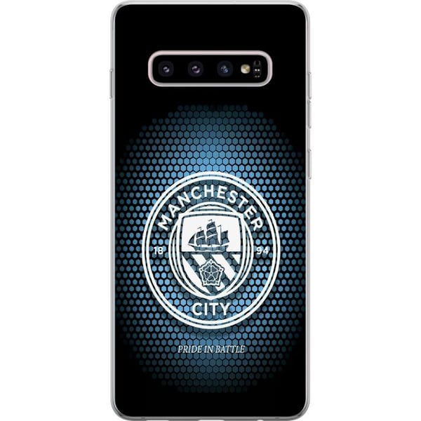 Kompatibelt Mobilskal till Samsung Galaxy S10+ Manchester City fotboll Erling Haaland blå klubbdesign illustration