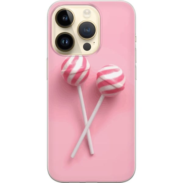 Yhteensopiva Puhelinkuori Apple iPhone 14 Pro Vaaleanpunaiset tikkarit ja karkkidesign – Söpö pastellikuvio trendikkäille asusteille