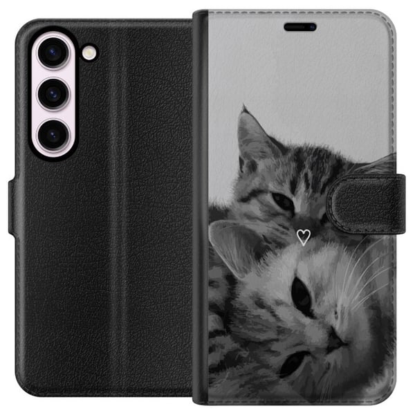 Kompatibelt Plånboksfodral till Samsung Galaxy S23 Katt Hjärta