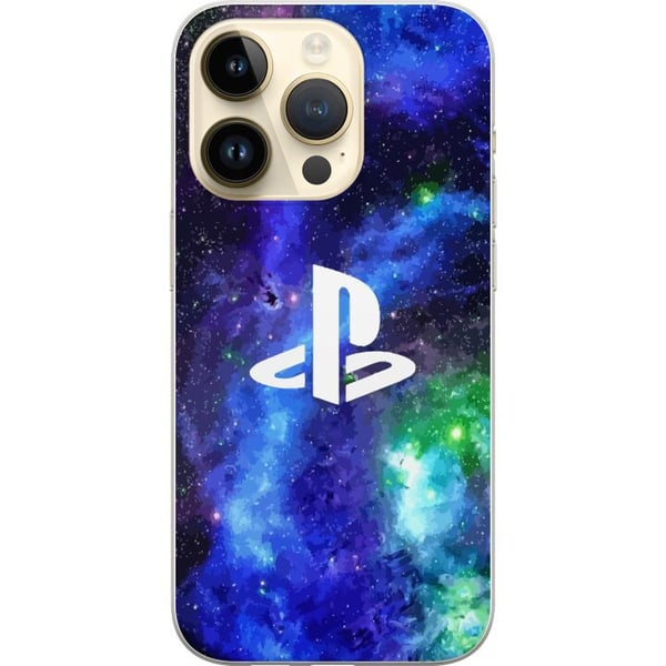 Yhteensopiva Puhelinkuori Apple iPhone 14 Pro PlayStation-logo galaksitaustaa vasten kosminen pelidesign pelaajille ja konsolifaneille