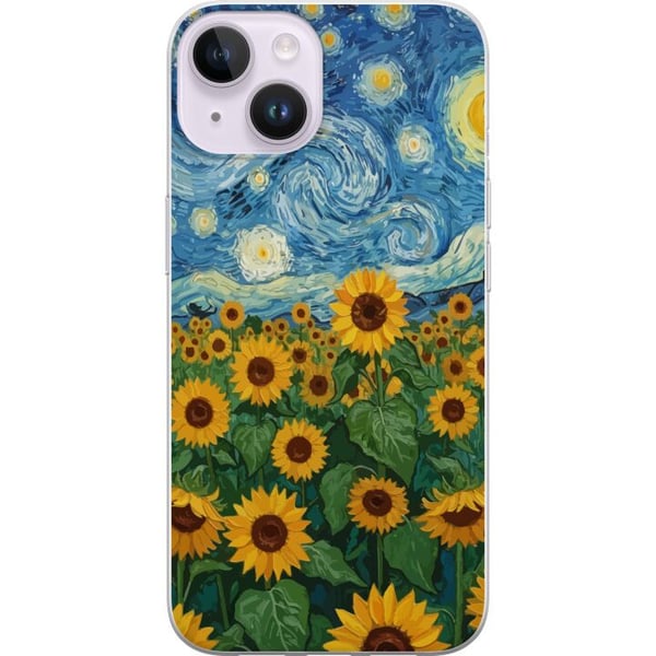 Yhteensopiva Puhelinkuori Apple iPhone 14 Auringonkukkapeltotaide – Van Goghin inspiroima maalaus tähtikirkkaalla taivaalla