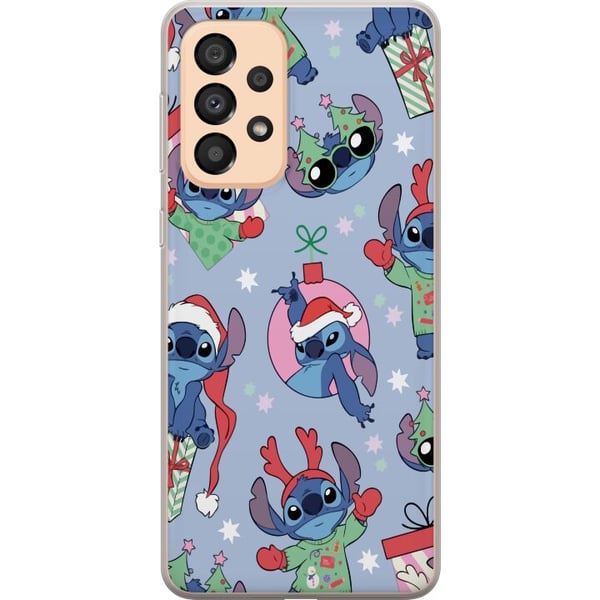 Yhteensopiva Puhelinkuori Samsung Galaxy A33 5G Disney Stitch -joulukuvio – suloinen Stitch-joulumalli, jossa on tonttulakit, poronsarvet ja sininen