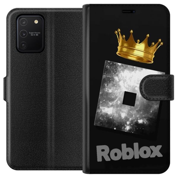 Kompatibelt Lommeboketui til Samsung Galaxy S10 Lite Minimalistisk Roblox-symbol i svart og sølv med gyllen krone og luksuriøs gamerestetikk Kompatibelt Lommeboketui til Samsung Galaxy S10 Lite Minimalistisk Roblox-symbol i svart og sølv med gyllen krone og luksuriøs gamerestetikk