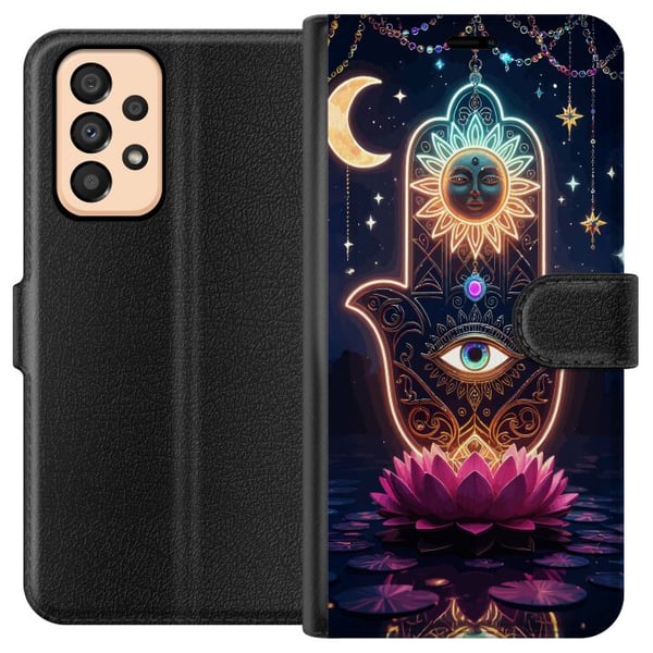 Kompatibel Tegnebogsetui til Samsung Galaxy A33 5G Symbolisk håndillustration med øje, blomst og lys
