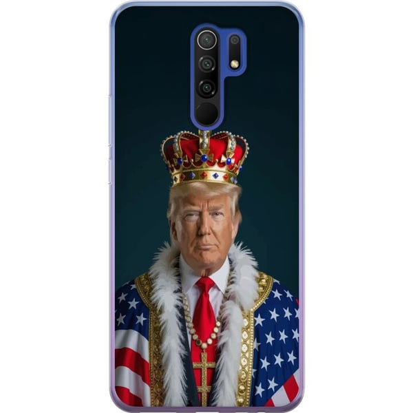 Kompatibelt Mobilskal till Xiaomi Redmi 9 Porträtt av Donald Trump klädd som kung med krona och mantel i USA-flaggan, symbolisk och provocerande makt