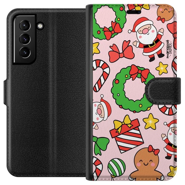 Kompatibelt Lommeboketui til Samsung Galaxy S21+ 5G Fargerikt julemønster med nisser, godteri, kranser, pakker og morsomme detaljer, perfekt for seso Kompatibelt Lommeboketui til Samsung Galaxy S21+ 5G Fargerikt julemønster med nisser, godteri, kranser, pakker og morsomme detaljer, perfekt for seso